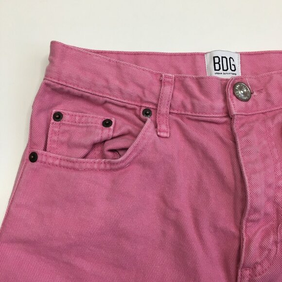 BDG URBAN OUTFITTERS Pink Slit Hem 5 Pocket Logo Hardware High Rise Waist Jeans - Picture 5 of 12